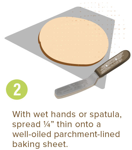 With wet hands or spatula, spread 1/4