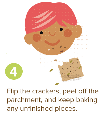 Flip the crackers, peel off the parchment, and keep baking any unfinished pieces