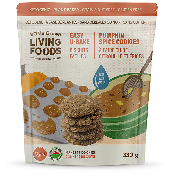Home Grown Living Foods Easy Keto U Bake Pumpkin Spice Cookies package standing up
