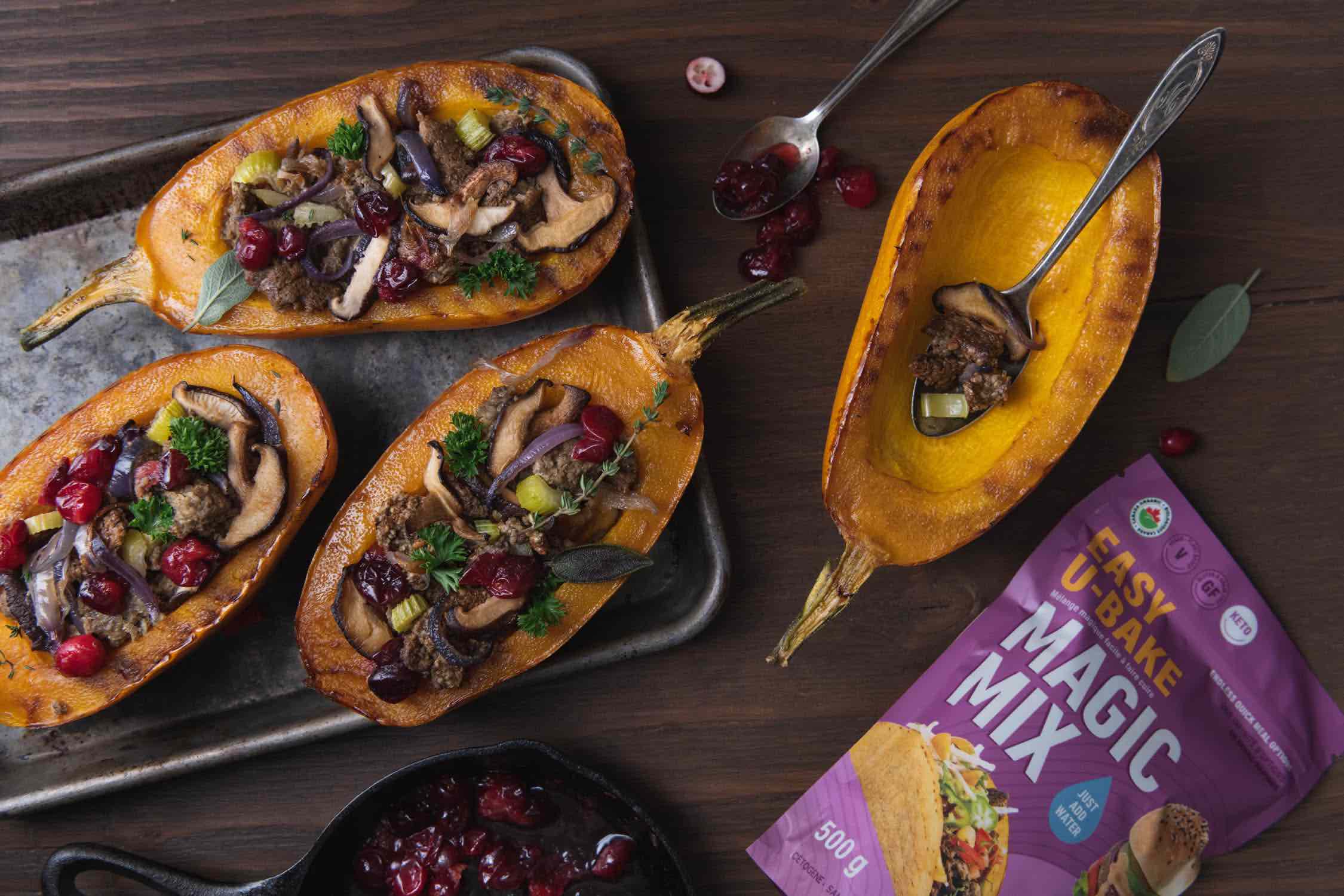 Magic Mix Stuffed Squash with Cranberry Sauce - hOMe Grown Living Foods